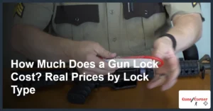 Deputy unwrapping a red cable gun lock next to an unloaded rifle, illustrating how much does a gun lock cost