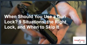 When should you use a gun lock: a cable lock threaded through the open action of a pistol